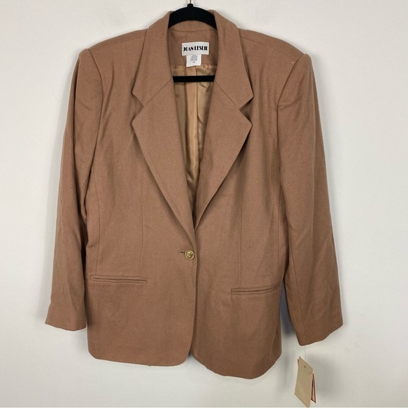 Vintage Jackets & Blazers - Vintage Joan Leslie 100% Wool tan blazer minimalist capsule wardrobe y2k neutral